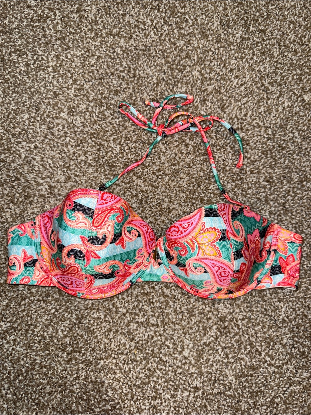 OndadeMar Pink Teal Paisley Halter Bikini Top